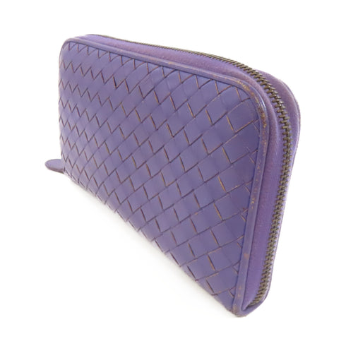 BOTTEGA VENETA BV Zipper Long Wallet Intrecciato Leather Purple