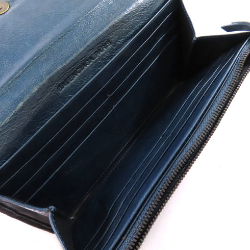 BALENCIAGA City Long Wallet Lambskin Leather Dark Blue