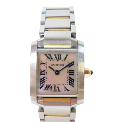 CARTIER Tank Francaise Quartz Watch 18K Yellow Gold Stainless Steel Shell Pink