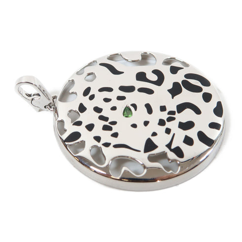 CARTIER Panthere Pellage Pendant Garnet 18K White Gold Black Lacquer