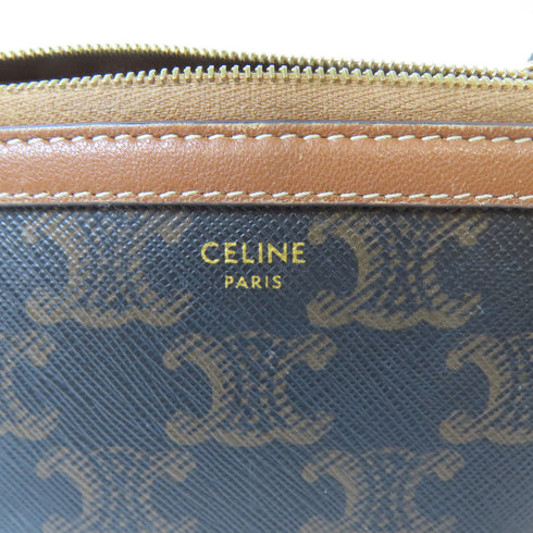 CELINE GHW Chain Shoulder Bag Pouch PVC Coated Canvas Brown