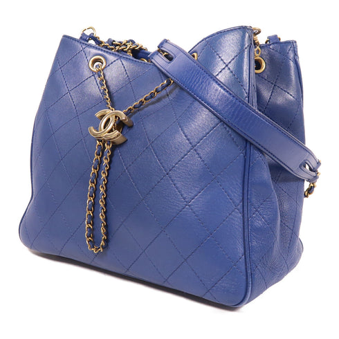 CHANEL CC GHW Shoulder Bag Calfskin Leather Blue