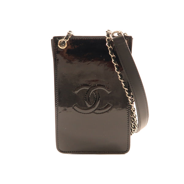 CHANEL CC GHW Chain Shoulder Bag Patent Leather Black v1