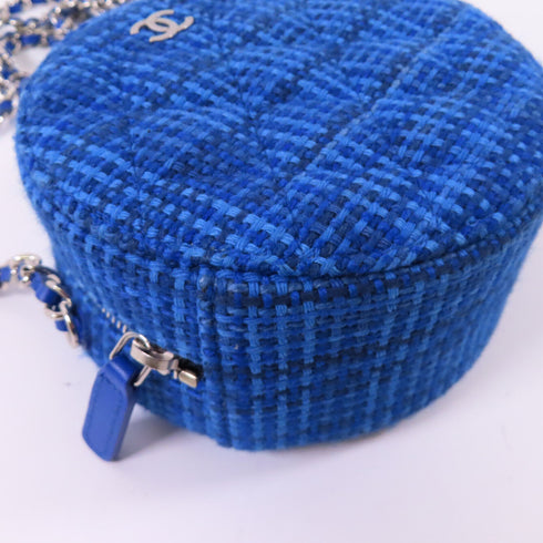 CHANEL CC SHW Round Clutch With Chain Shoulder Bag Tweed Blue