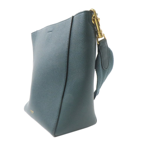 CELINE GHW Small Sangle Bucket Shoulder Bag Calfskin Leather Green