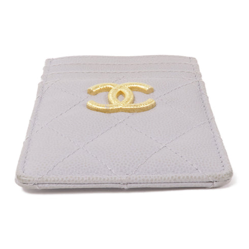 CHANEL CC GHW Card Case Calfskin Leather Grey