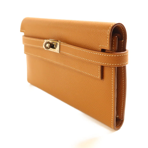 HERMES PHW Kelly Wallet Long Wallet Epsom Leather Gold