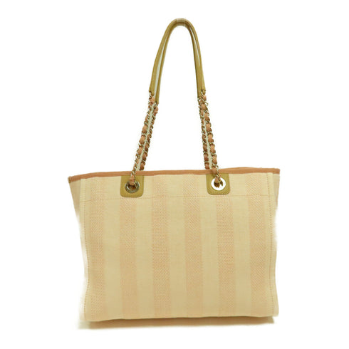 CHANEL CC GHW Deauville Tote Hand Bag Canvas Pink
