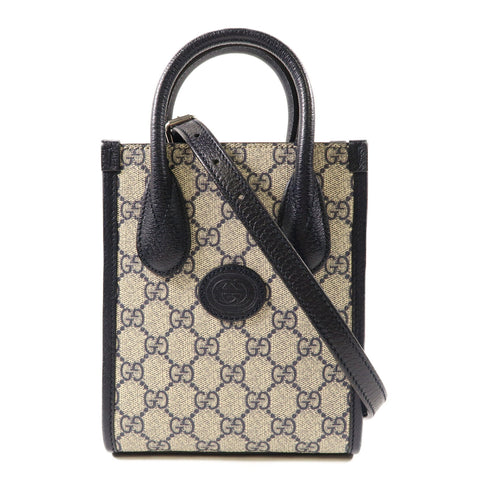 GUCCI GG SHW Mini Tote Bag With Interlocking G 671623 PVC Coated Canvas Black