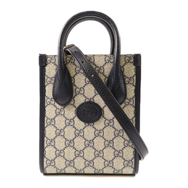 GUCCI GG SHW Mini Tote Bag With Interlocking G 671623 PVC Coated Canvas Black