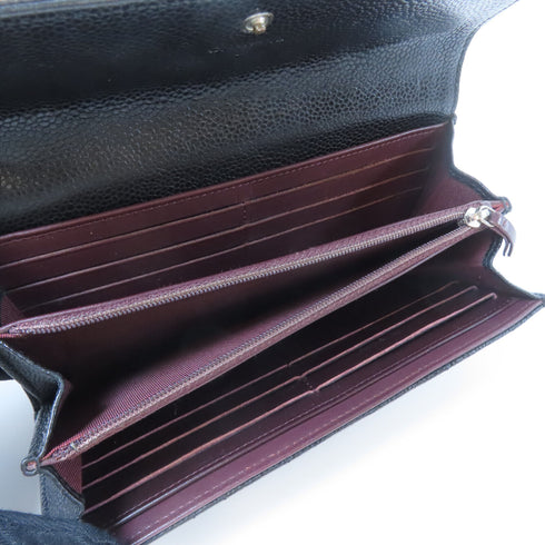 CHANEL Quilted CC SHW Long Wallet Caviar Leather Black