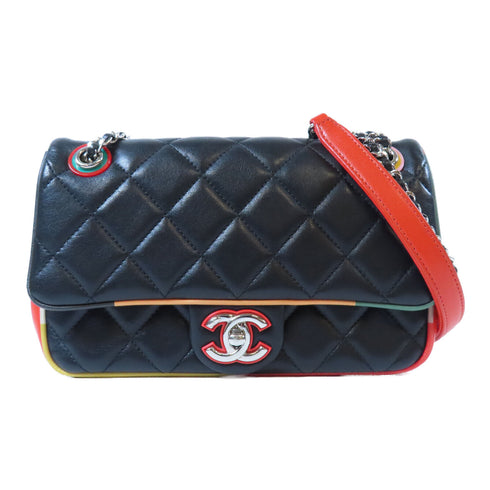 Chanel Quilted CC SHW Classic Flap Bag A93691 Lambskin Black Multicolour