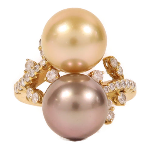 Jewelry 0.59ct Diamond Pearl Ring 18K White Gold US#8.25