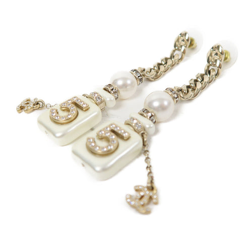 CHANEL CC Earrings Metal Gold/White