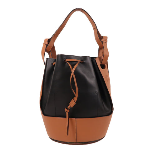 LOEWE GHW Balloon 2 Way Shoulder Bag Calfskin Leather Black/Brown