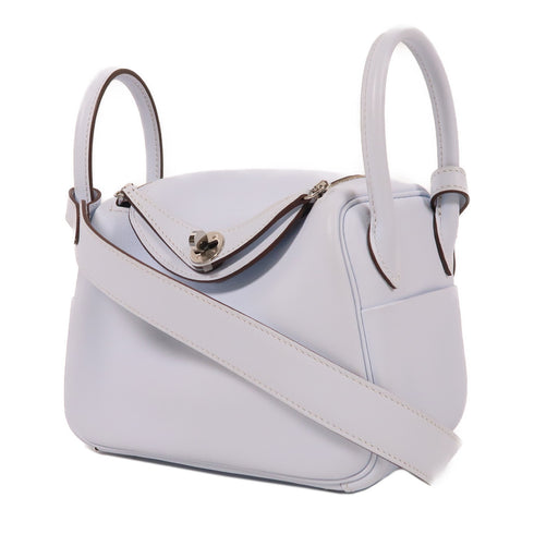 HERMES PHW Mini Lindy 2 Way Shoulder Bag Veau Swift Leather Bleu Pale