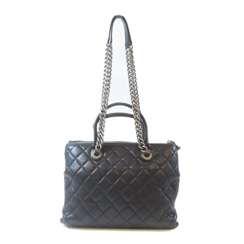 CHANEL Quilted CC SHW Chain Tote 2 Way Shoulder Bag Leather Black