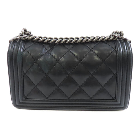 CHANEL Quilted CC SHW Boy 25 Chain Shoulder Bag Lambskin Leather Black