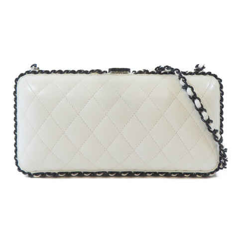 CHANEL Quilted CC Pouch Shoulder Bag Chain Crossbody Lambskin Leather White