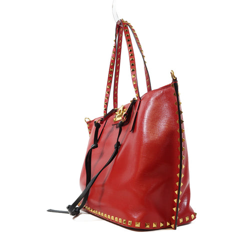 Valentino GHW 2 Way Shoulder Bag Handbag Calfskin Leather Red
