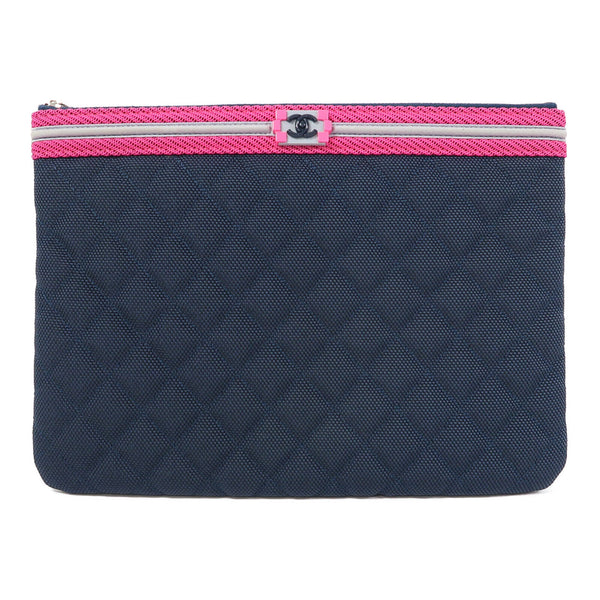 CHANEL Quilted CC SHW Clutch Bag Pouch Canvas Blue