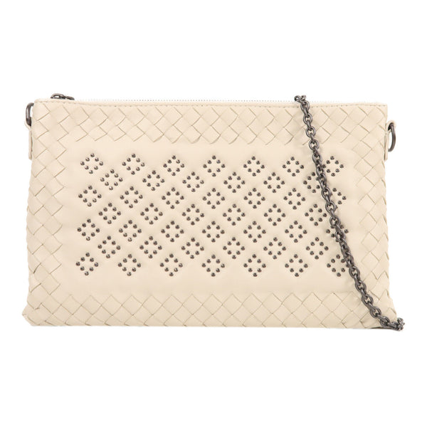 BOTTEGA VENETA BV Chain Shoulder Bag Lambskin Leather White