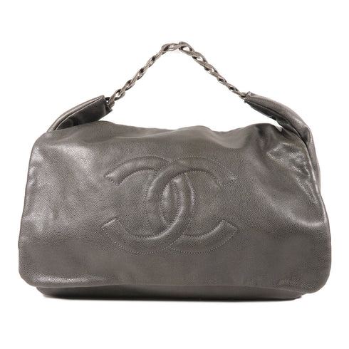 CHANEL CC SHW Hand Bag Calfskin Leather Silver Grey