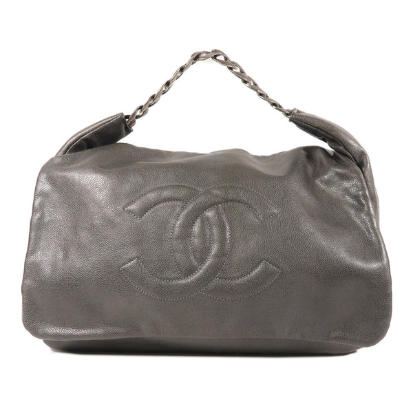 CHANEL CC SHW Hand Bag Calfskin Leather Silver Grey
