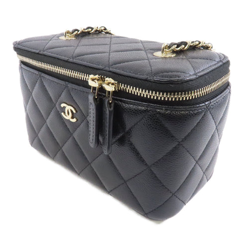 CHANEL Quilted CC GHW Vanity Case Chain Shoulder Bag Calfskin Leather Black