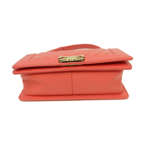 CHANEL Herringbone CC GHW Chevron Boy 25 Chain Shoulder Bag Calfskin Leather