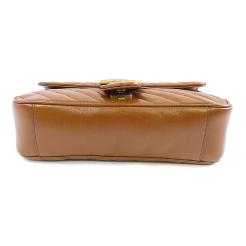 GUCCI GHW GG Marmont Chain Shoulder Bag 443497 Calfskin Leather Brown