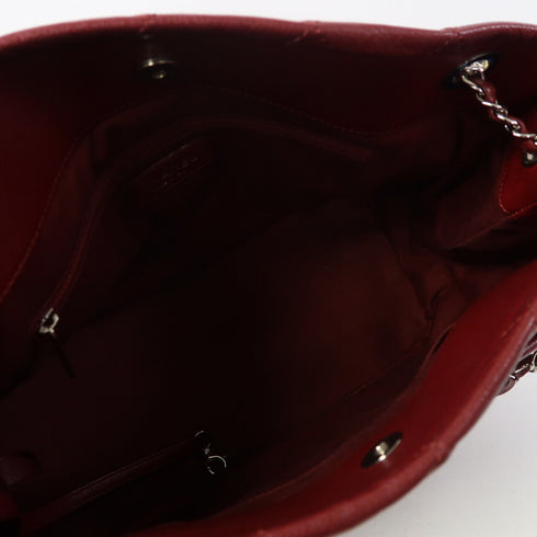 CHANEL Quilted CC SHW Hand Bag Calfskin Leather Red