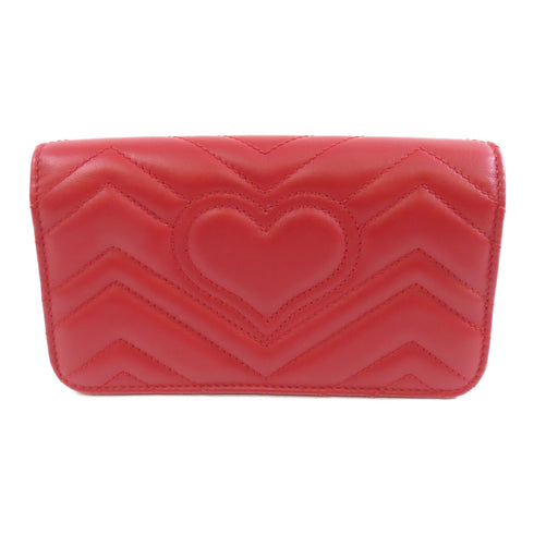 GUCCI GHW GG Marmont Chain Shoulder Bag 488426 Calfskin Leather Red