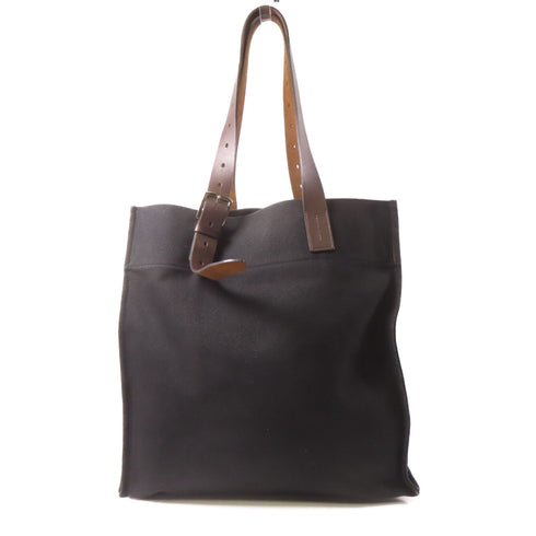 HERMES PHW Etriviere Shopping Tote Shoulder Bag 062304CK Canvas Black Brown