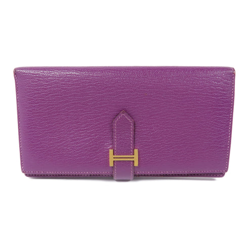 HERMES GHW Bearn Long Wallet Chevre Leather Amethyst Purple