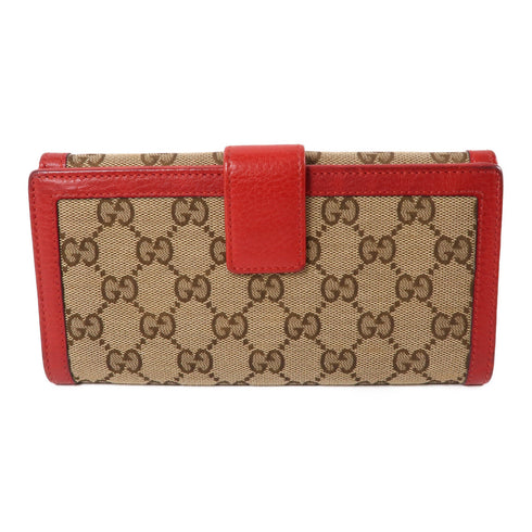 GUCCI GG GHW Long Wallet 269981 Canvas Leather Brown Red