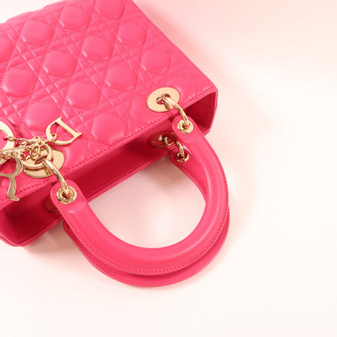 CHRISTIAN DIOR CD GHW 2 Way Shoulder Handbag Calfskin Leather Magenta Pink