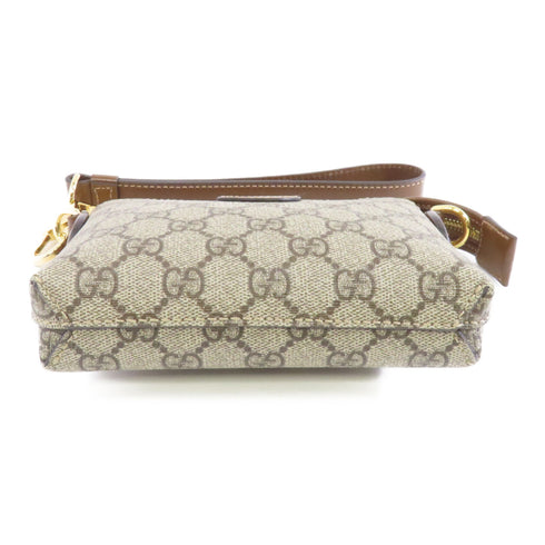 GUCCI GHW GG Supreme 2 Way Shoulder Bag Coated Canvas Brown