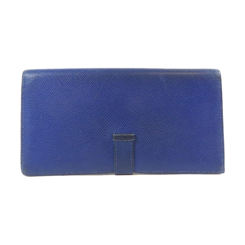 HERMES PHW Bearn W Snap Long Wallet Veau Epsom Leather Blue