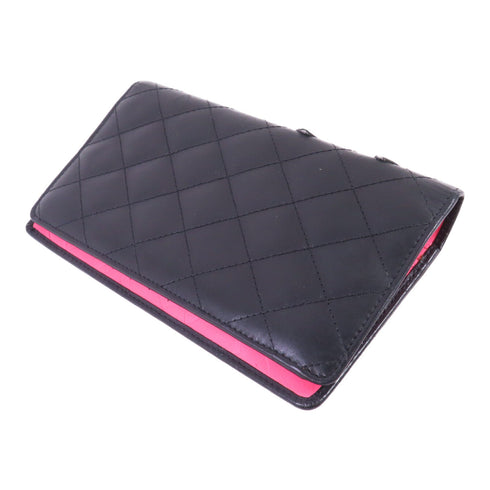 CHANEL Quilted CC Cambon Long Wallet Calfskin Leather Black Pink