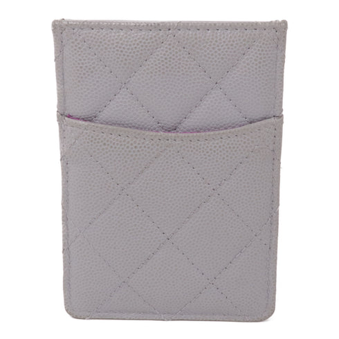 CHANEL CC GHW Card Case Calfskin Leather Grey