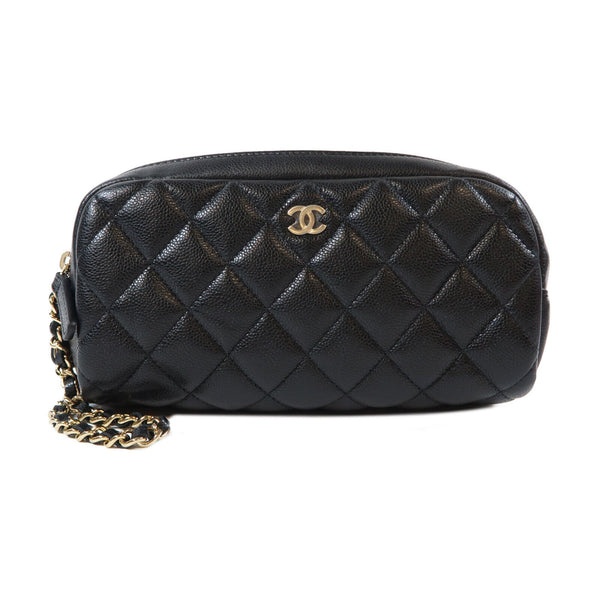 CHANEL Quilted CC GHW Cosmetic Pouch Caviar Leather Black
