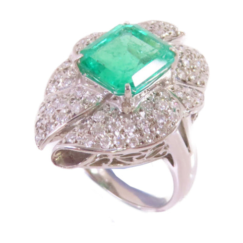 FINE JEWELRY 3.22ct Emerald 0.82ct Diamond Ring US#6.25 PT900 Platinum