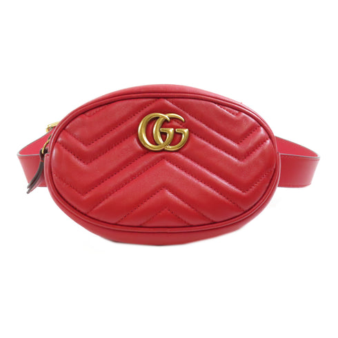 GUCCI GG GHW Waist Pouch 476434 Calfskin Leather Red