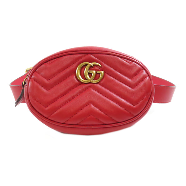 GUCCI GG GHW Waist Pouch 476434 Calfskin Leather Red