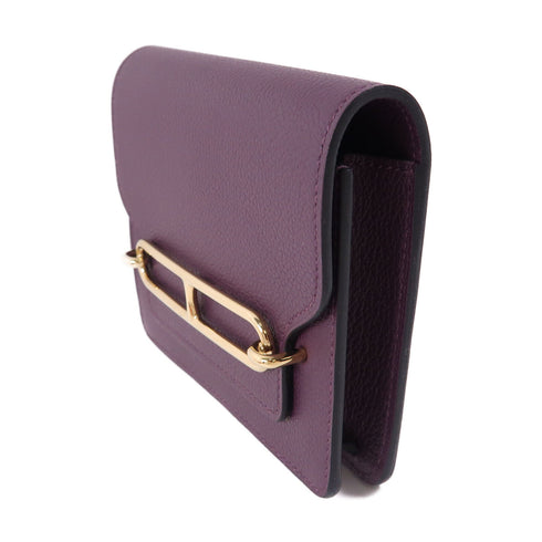 HERMES GHW Rouis Slim Wallet Evercolor Leather Stamp U Cassis Purple