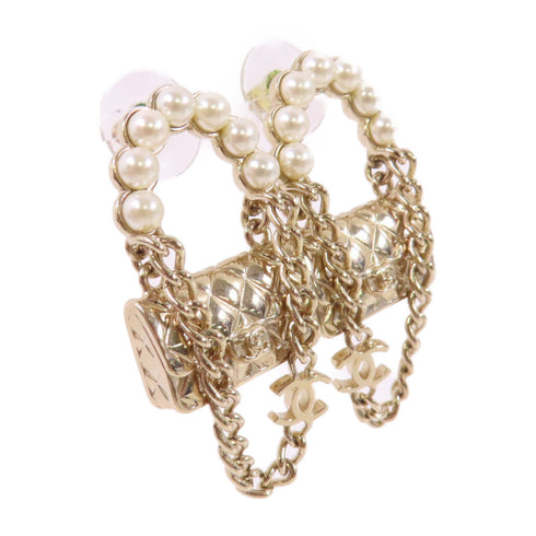 CHANEL CC GHW Earrings B21/S Metal PVC White Gold Tone Color