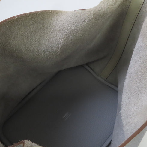 HERMES PHW Picotin MM Handbag Clemence Leather Bleu Glacier/Sauge