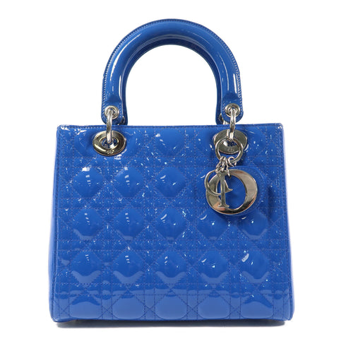 Christian Dior CD SHW Lady Dior Handbag Patent Leather Blue