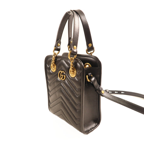 GUCCI GG GHW GG Marmont 2Way Shoulder Handbag Calfskin Leather 696123 Black